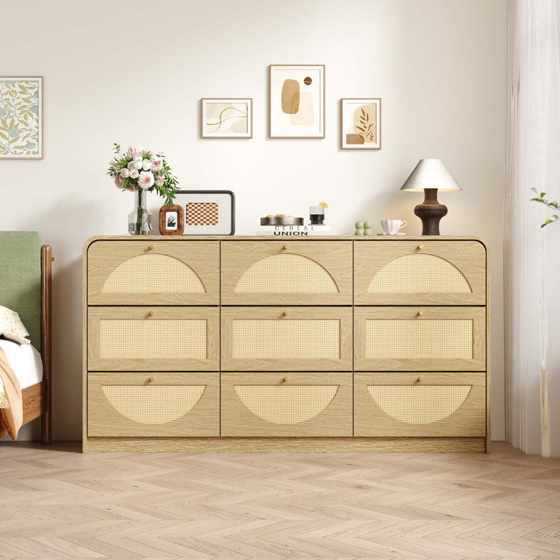 Commode 9 tiroirs Natural Rattan, Natural