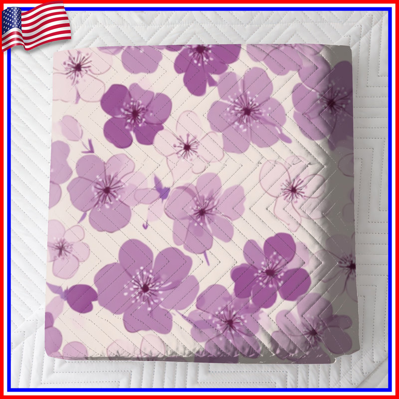 Couvre-lit matelassé mauve Cherry Blossoms, Grand lit