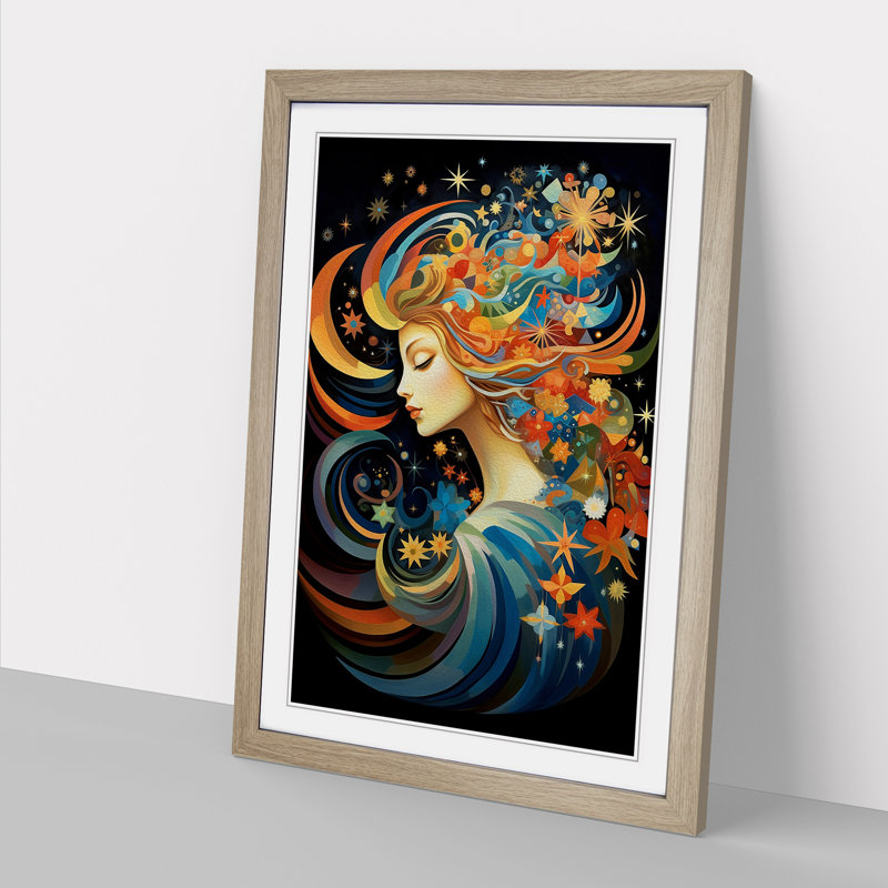 Virgo Zodiac Orphism No.2 - Framed Print, 64cm H x 46cm W x 2cm D, Oak 
