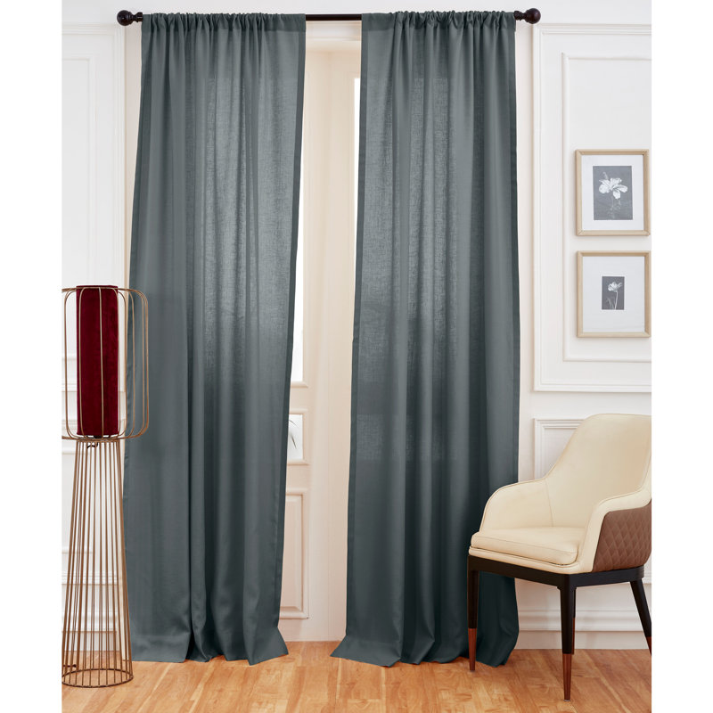 Linen Curtain with Rod Pocket, Lava Smoke, 52" W x 63" L