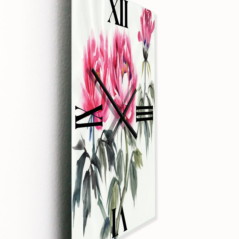 Horloge murale rétro Vintage - pivoines mauves, Grand