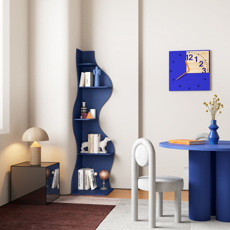 Corner Bookshelf, 5 Tier Modern Wall Shelf Bookcase Small Storage Rack Stylish Accent Wavy For Small Space, Plant Stand, Orange