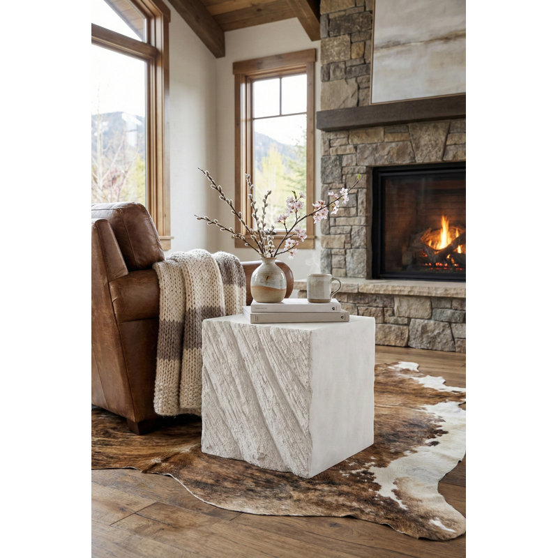 Shear Side Table, Square, White Stone