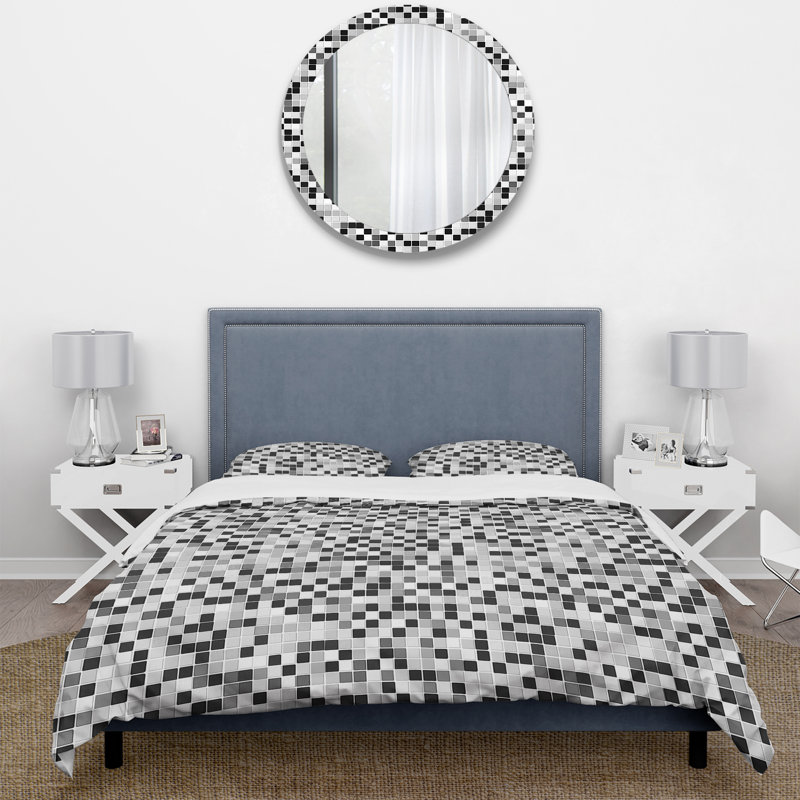 Ensemble de housse de couette gris et noir Midcentury Mosaic Tiles II - Midcentury
