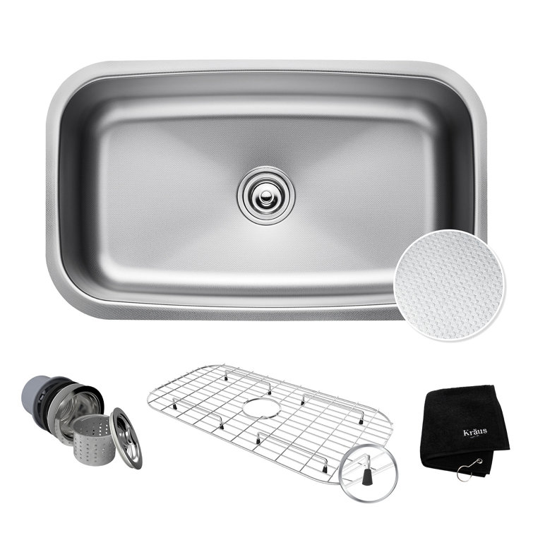 KRAUS Outlast MicroShield™ Scratch-Resist Stainless Steel Undermount Single Bowl Sink, 31.5" L 16 Gauge