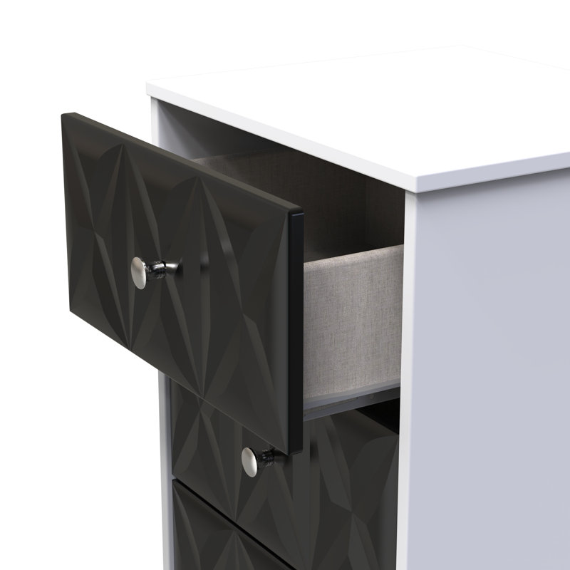 San Jose Bedside Table, Deep Black/White Matt