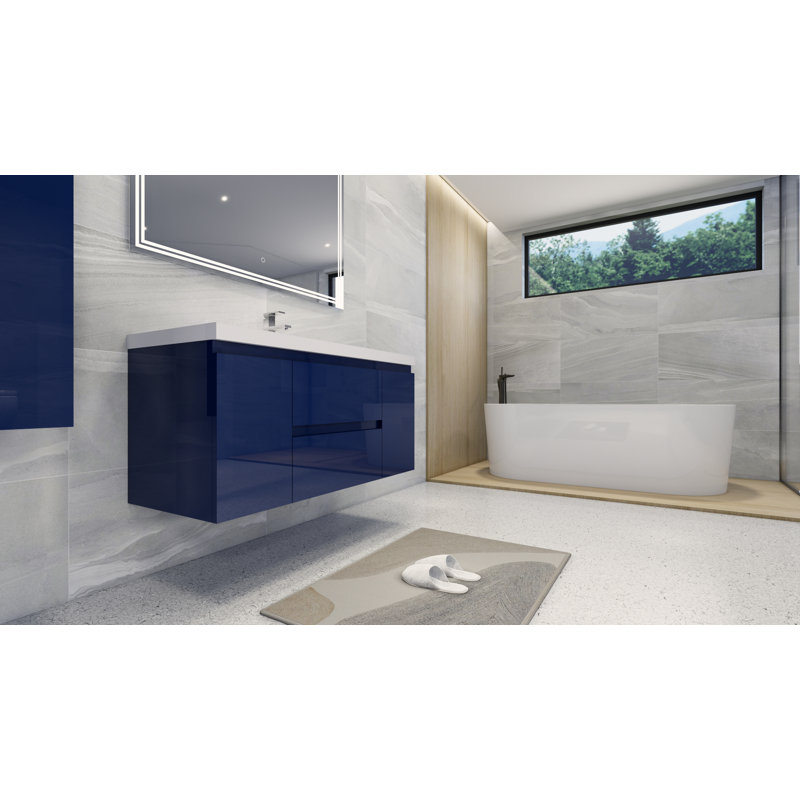 Ensemble de meuble-lavabo mural simple 47 po Korrina, Bleu nuit
