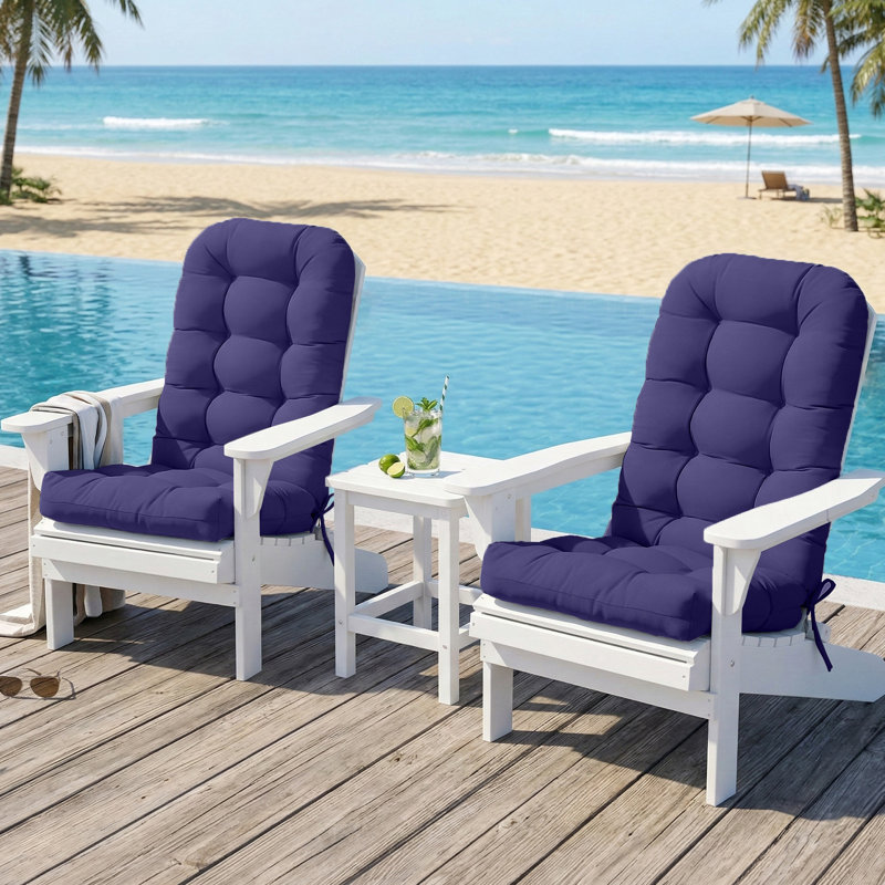 2 Piece 4.7" Thick High Back Chair Cushion Indoor and Outdoor Seat / Back Cushions with Straps, Adjustable Back Buckle