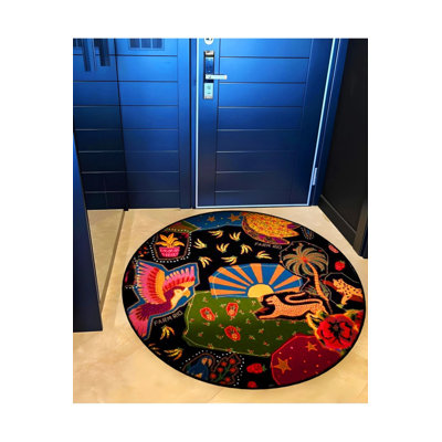 Woven Base Modern Decorative Carpet With Dark-Toned Shapes And Animals