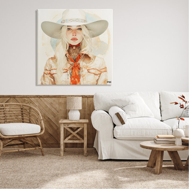Subtil blond cowgirl par RB, H 36 po x l 36 po x P 1,5 po