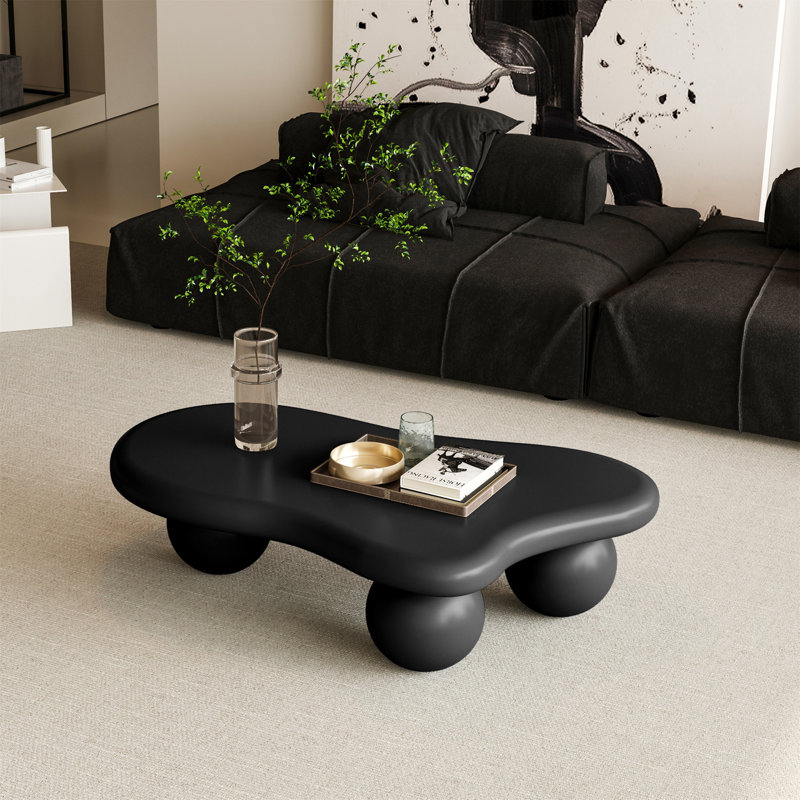 Table basse en forme de nuage avec 3 pieds sphériques, Noir, Noir, H 13,78 po x l 47,2 po x P 31,5 po