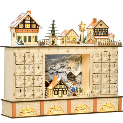 Table de Noël illuminée, décoration de Noël en bois, calendrier de l'Avent de Noël avec tiroir compte à rebours, village