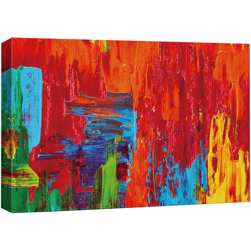 «Grunge Abstract Paint Stroke Effect», rouge vif, bloc de couleur texturé, coups de pinceau colorés, abstrait, grand, impression sur toile encadrée