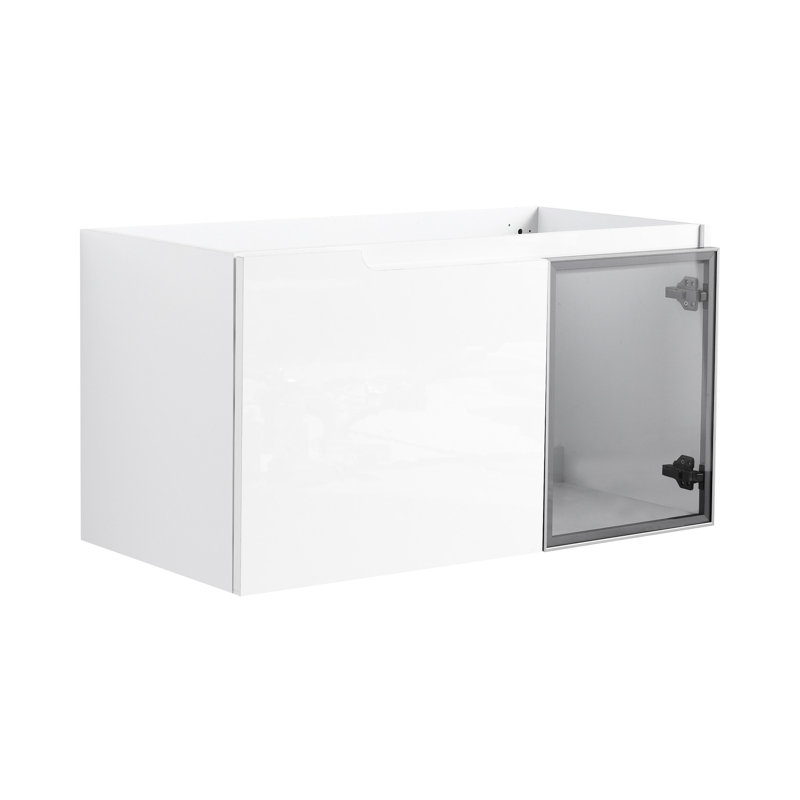 Meuble-lavabo 36 po blanc brillant avec 1/2 porte en verre gris, fonction de fermeture en douceur, contreplaqué pour l'esthétique - lavabo non inclus 2 portes modernes, meuble-lavabo, demi-porte, sans la construction
