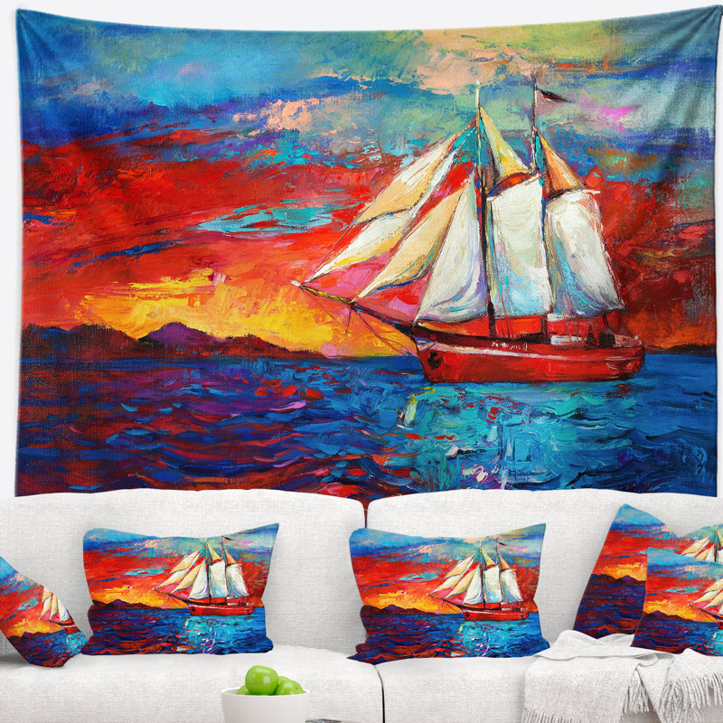 Tapisserie «Seascape Sail Ship Pendant Sunset», H 50 po x l 60 po