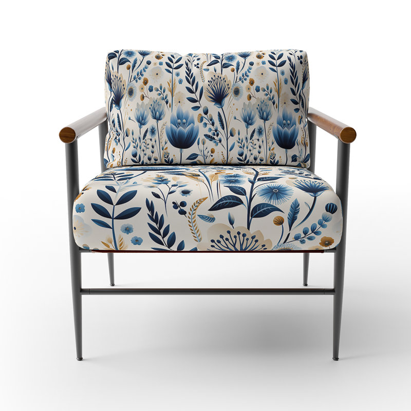 Chaise à accoudoirs rembourrée Nordic Blue Bloom Scandinavian Floral