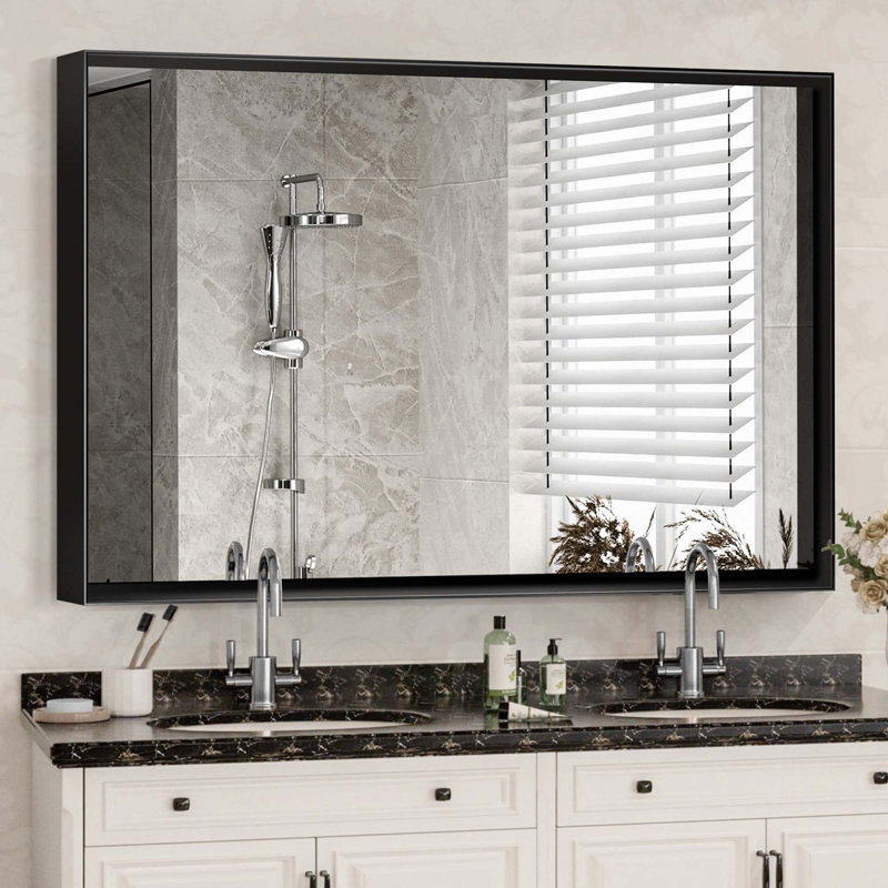 Stene Metal Wall Mirror, Black, 30" x 36"