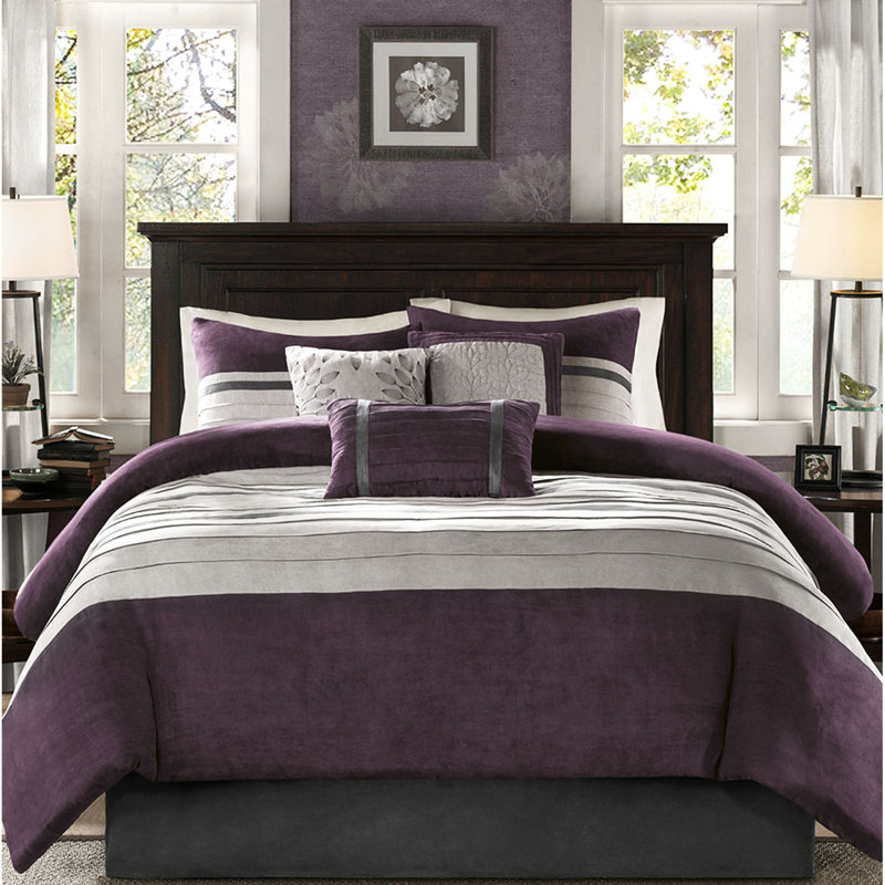 Édredon en faux suède 7 pièces pour très grand lit, mauve, Édredon très grand californien + 6 pièces suppl, Mauve