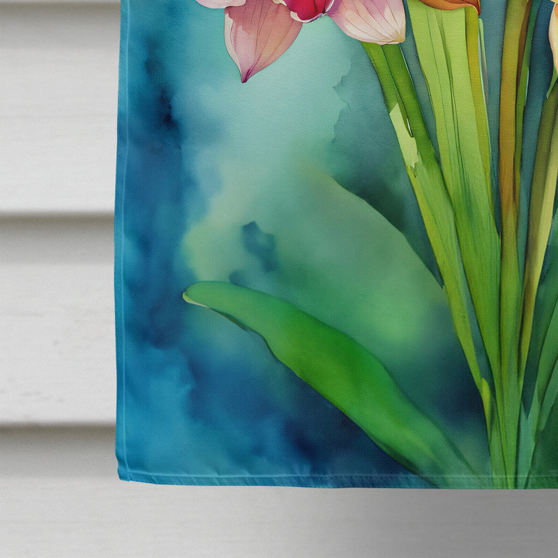 Orchidées dans le drapeau de la maison à l'aquarelle