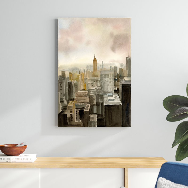 Paysage de ville peint, H 36 po x l 24 po
