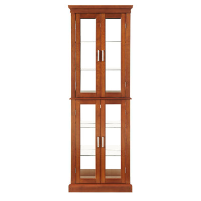 Cherry Wood Curio Cabinet With Internal Lighting & 4 Adjustable Shelves Lighted 6 Tier Magnetic Hardware - Finish