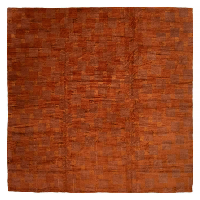 Tapis orange brûlé noué à la main unique 13 pi 3 po x 12 pi 10 po One of Kind