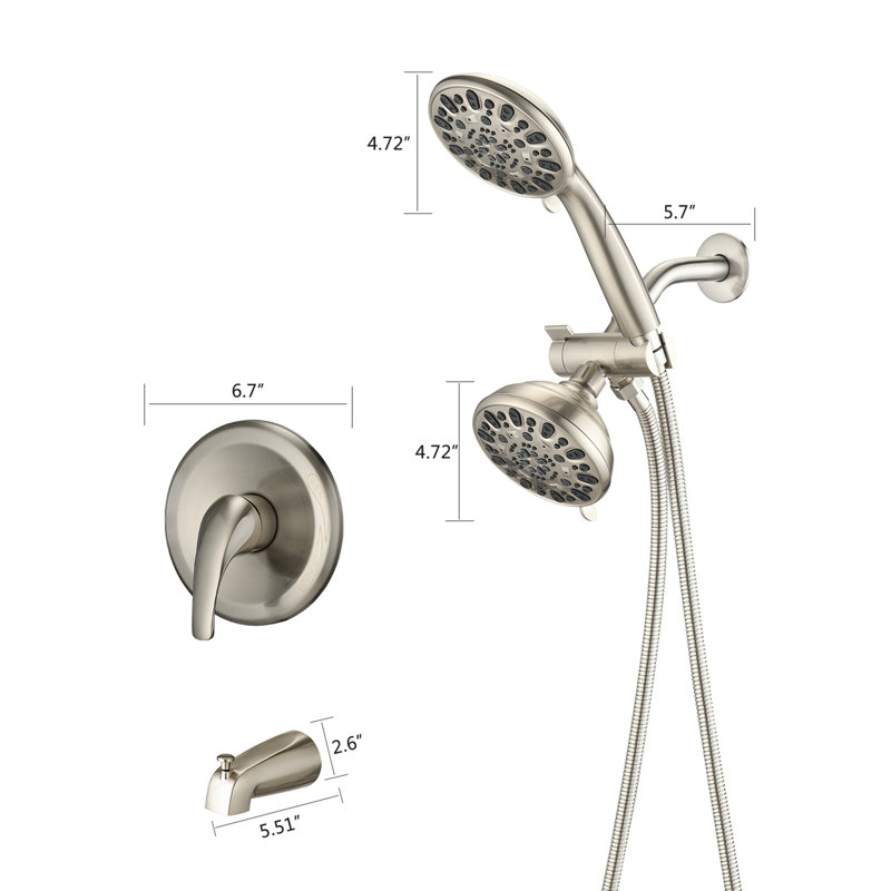 Système de douche avec bec de douche, robinet de douche à double pression 2 en 1 avec valve