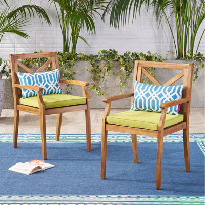 DINING CHAIR,2PCS With 2 Green Cushions,For Backyard, Poolside, Garden