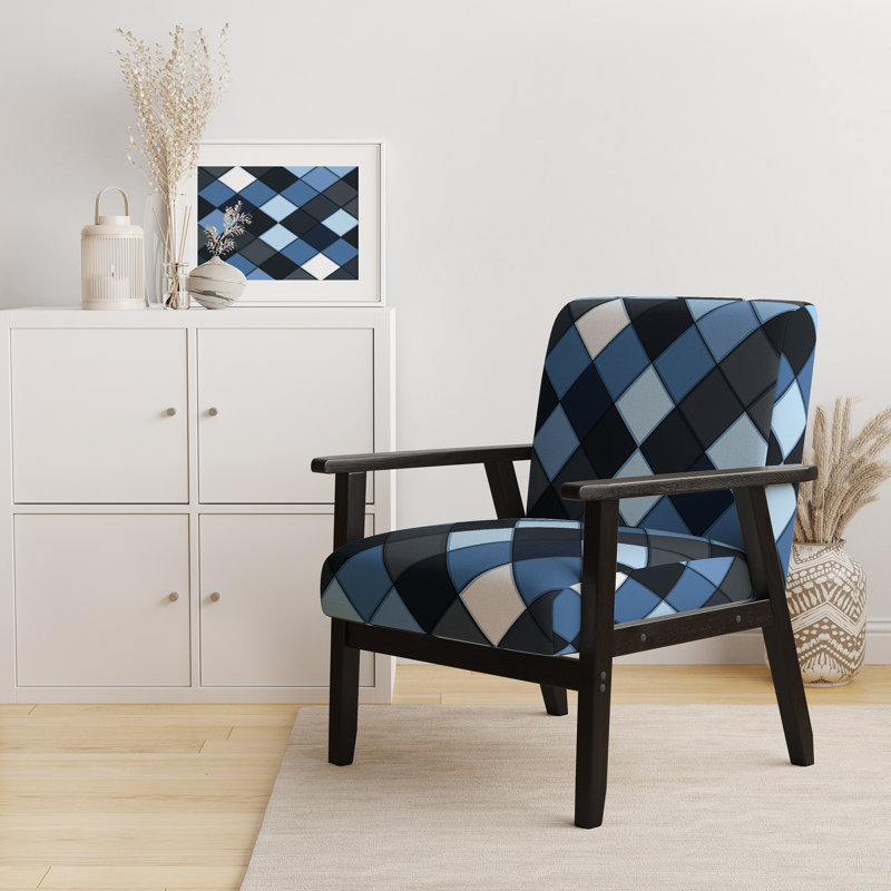Toviah Polyester Blend Upholstered Armchair, Blue/Dark Grey Polyester, Black Square Arms