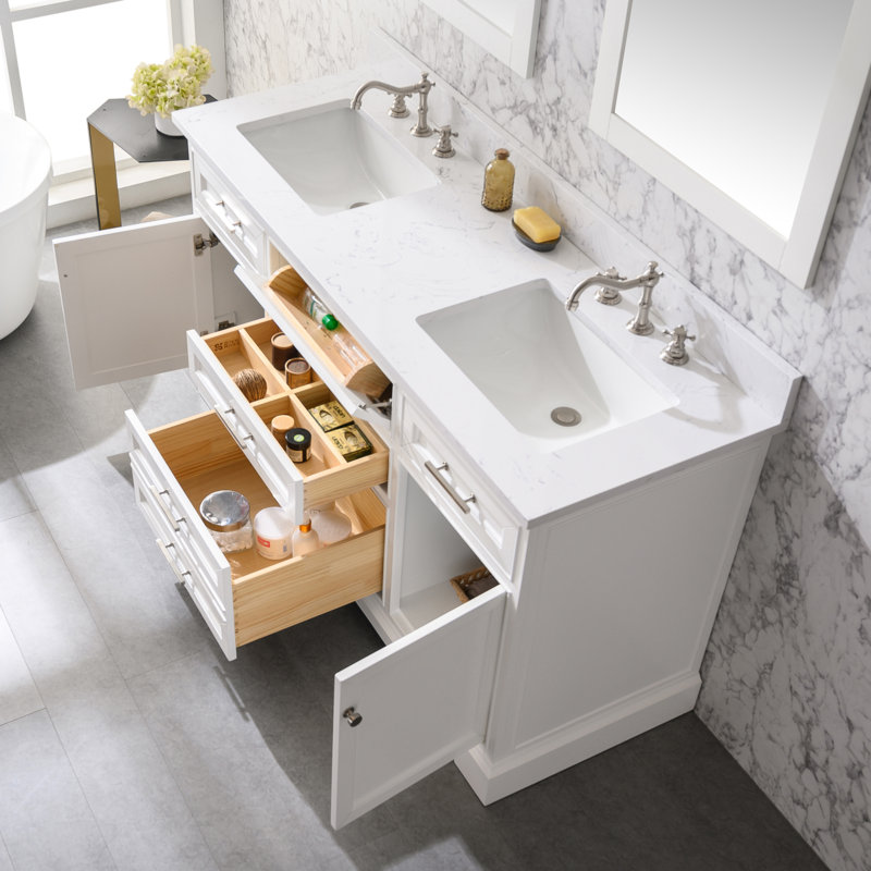 Thompson 60" W Double Vanity, White/Brushed Nickel