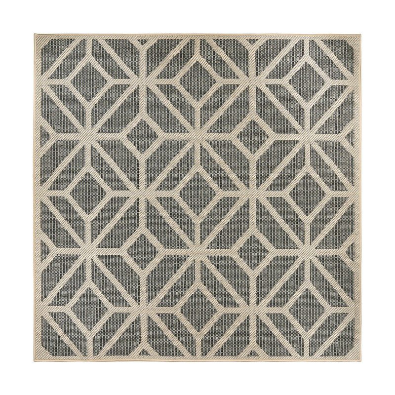 Tapis d'intérieur / extérieur bleu / gris / ivoire Pissouri, Carré 6 pi 7 po