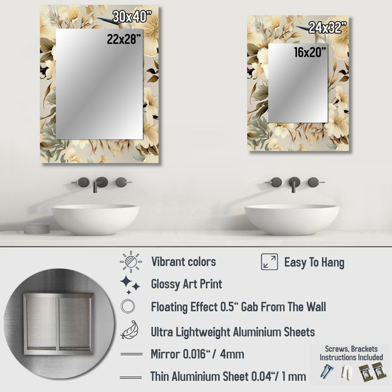 Advith Natural Tranquility Tropical Pattern - tropical  Mirror, Botanical, Floral Decorative Wall Mirror, Printed Metal Art
