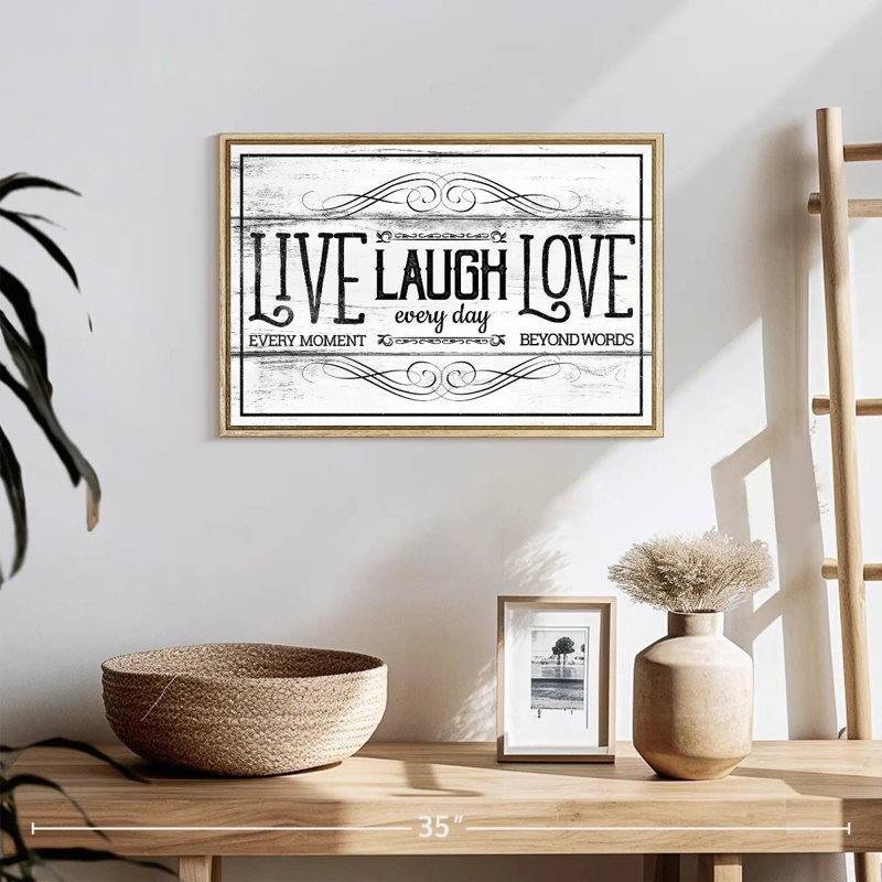 Live Laugh Love Everyday, Cadre flottant en bois naturel, 19 po x 13 po