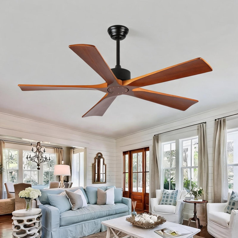 Ventilateur de plafond intérieur en bois 52 pouces avec télécommande, moteur à courant continu à 5 pales, style Mid-Century moderne pour les patios et les salons