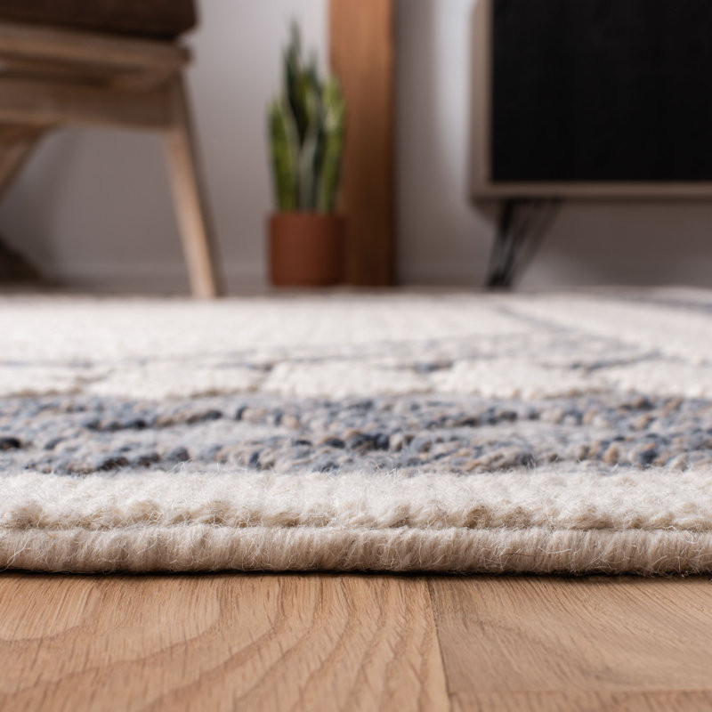 Tapis bleu marine / crème en laine / coton tissé à la main Segrest Natura, Rectangle 9 pi x 12 pi