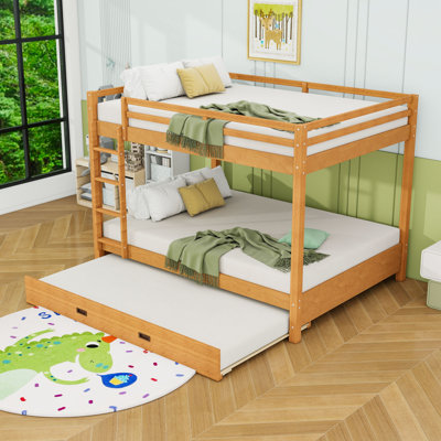 Queen Over Queen Wood Bunk Bed With Trundle