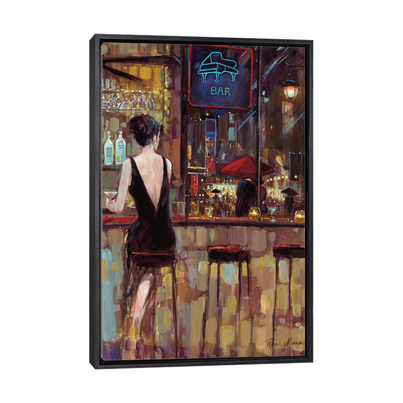 Piano Bar par Ruane Manning - reproduction d'art, H 26 po x l 18 po, Reproduction avec cadre flottant, Noir patiné