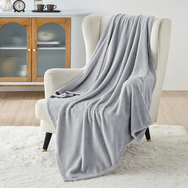 Amett Soft Flannel Fleece Blanket, W220 x 240cm, Silver