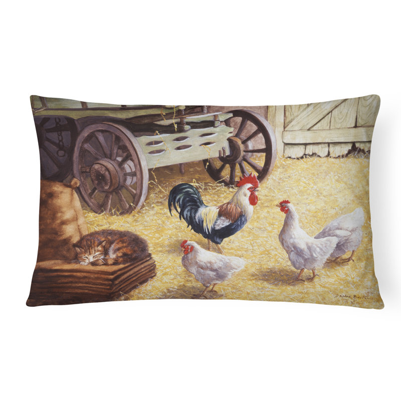  Coussin décoratif intérieur / extérieur Rooster and Hens Chickens in the Barn