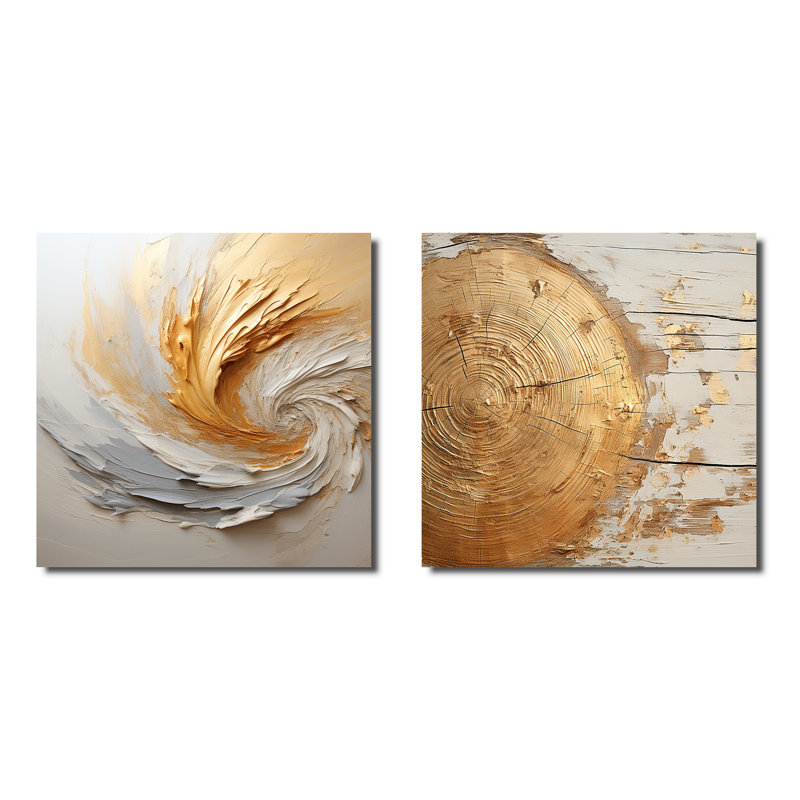 Peinture abstraite or et blanc Spiral I - Abstract Spirals, H 16 po x l 32 po