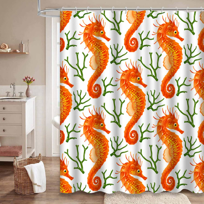 Rideau de douche imperméable corail avec 12 crochets, L 72 po x l 72 po