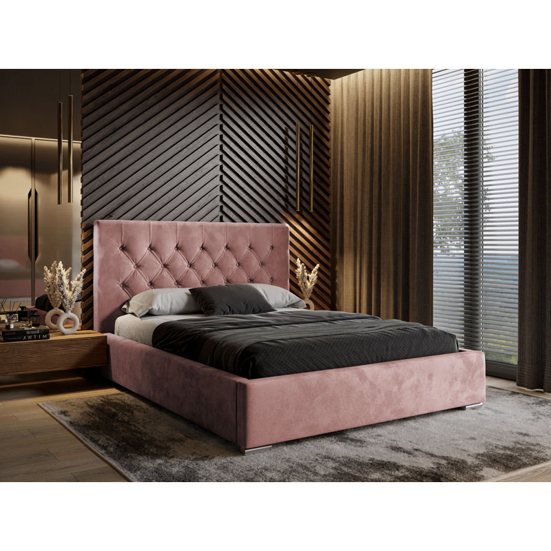Farnham Upholstered Lift Up Storage Bed, 140 x 200cm, Pink