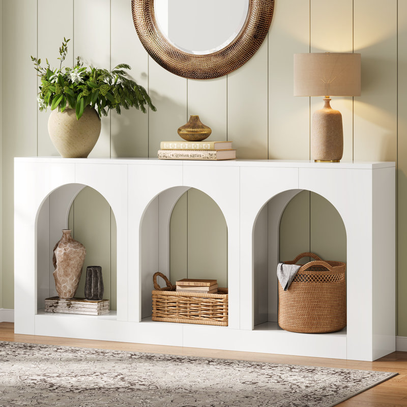 Console 70,9 ", table d'entrée en bois avec rangement, Blanc