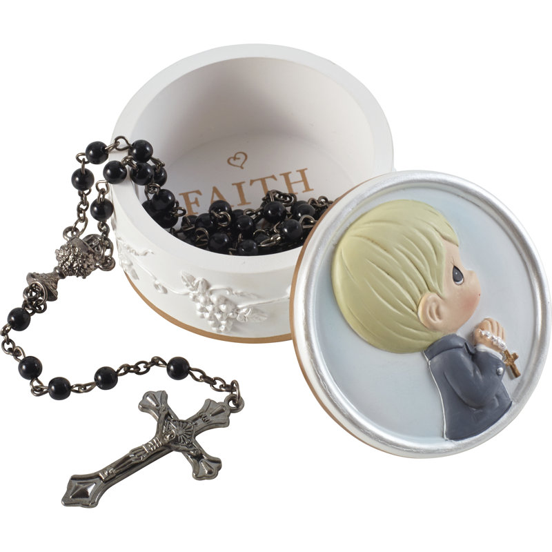 Boîte à chapelet en résine Faith Is the Light That Guide You Boy