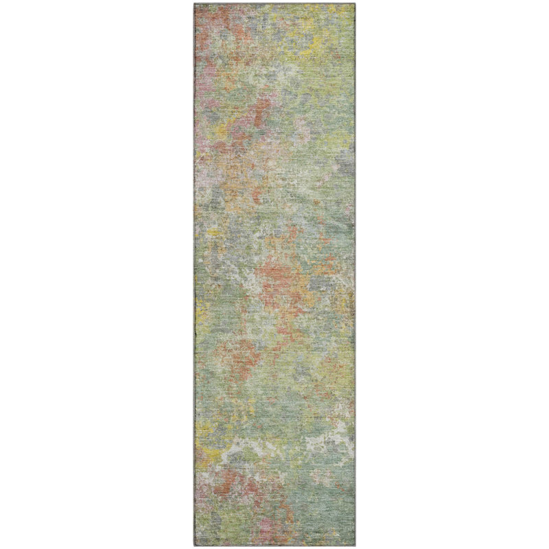 Premium Machine Washable Mayfield abstract Rug, 2'3" x 7'6" Runner, Green