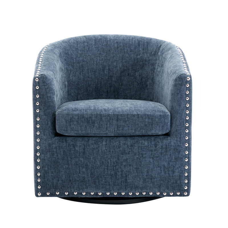 Anaelisa Swivel Fabric Barrel Accent Chair, Blue