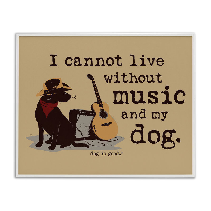 «Music & My Dog Giclee Art» par Dog Is Good, Estampe numérique encadrée blanc bord de mer, H 11 po x l 14 po