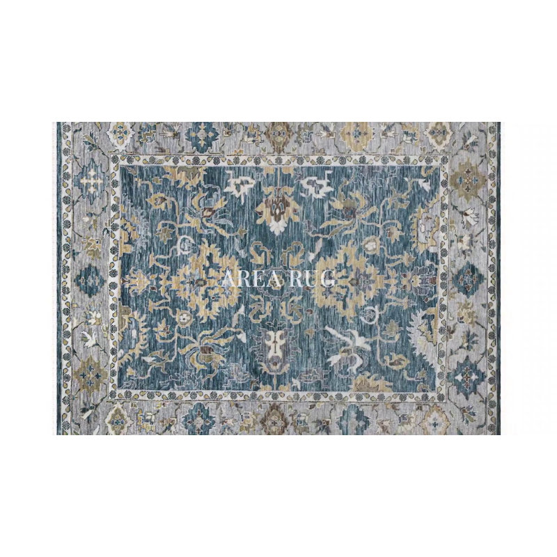 Handmade Blue Geometric Wool Area Rug 2' x 3'