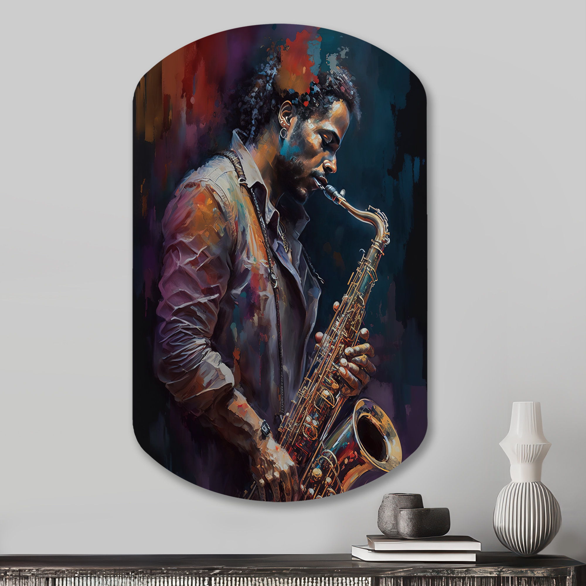 Design Art Saxophone Player On Stage III - Music Cylinder Shape ...