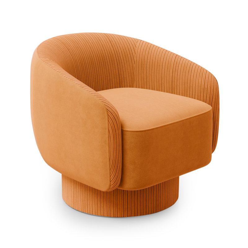 Fauteuil demi-tonneau pivotant en velours l 27,6 po Leticha, Velours orange